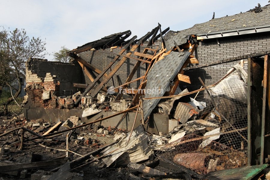 A house is damaged by a Russian attack, Dnipro, Ukraine, October 22, 2026. According to city head Borys Filatov, 11 private houses were damaged in the strike on Thursday morning, and one home burned down completely