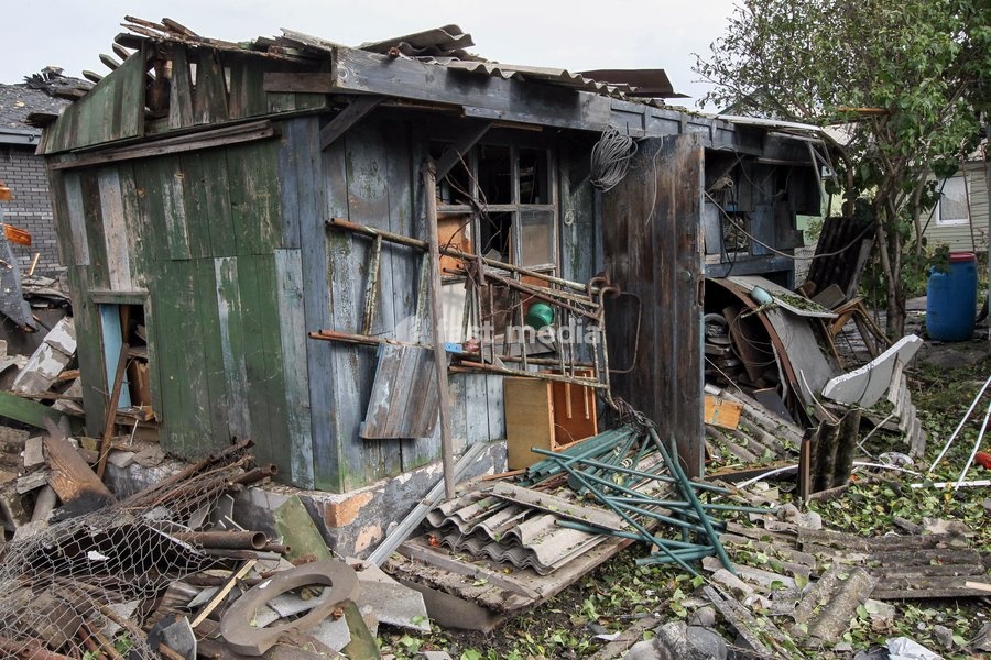 A residential area is damaged by a Russian attack in Dnipro, Ukraine, October 22, 2026. According to city head Borys Filatov, 11 private houses were damaged in the strike on Thursday morning, and one home burned down completely