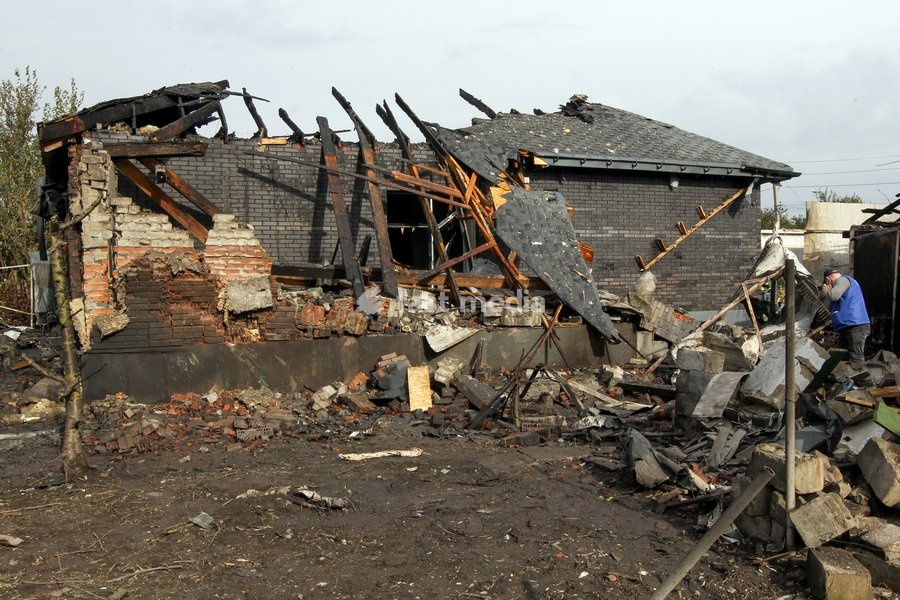 A house is damaged by a Russian attack, Dnipro, Ukraine, October 22, 2026. According to city head Borys Filatov, 11 private houses were damaged in the strike on Thursday morning, and one home burned down completely