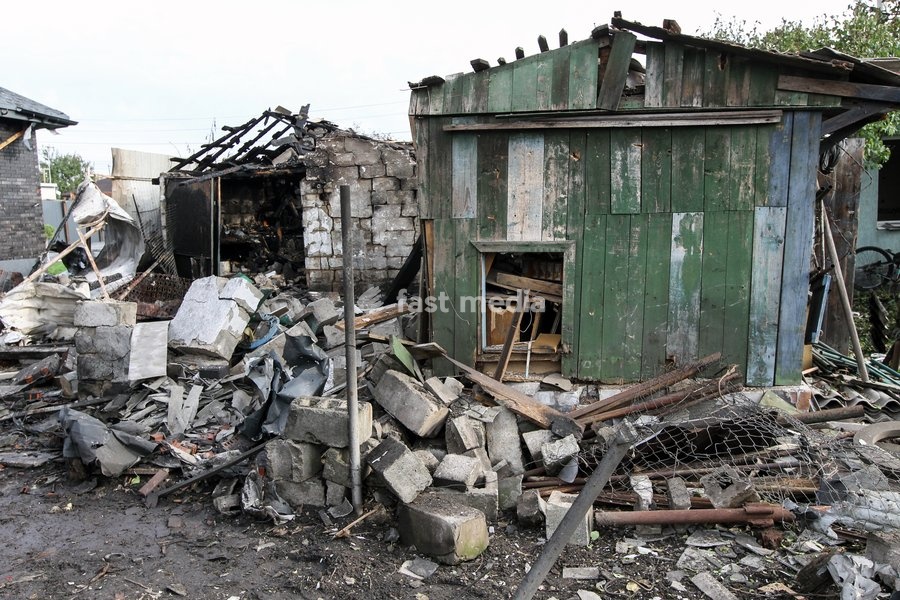 A residential area is damaged by a Russian attack in Dnipro, Ukraine, October 22, 2026. According to city head Borys Filatov, 11 private houses were damaged in the strike on Thursday morning, and one home burned down completely