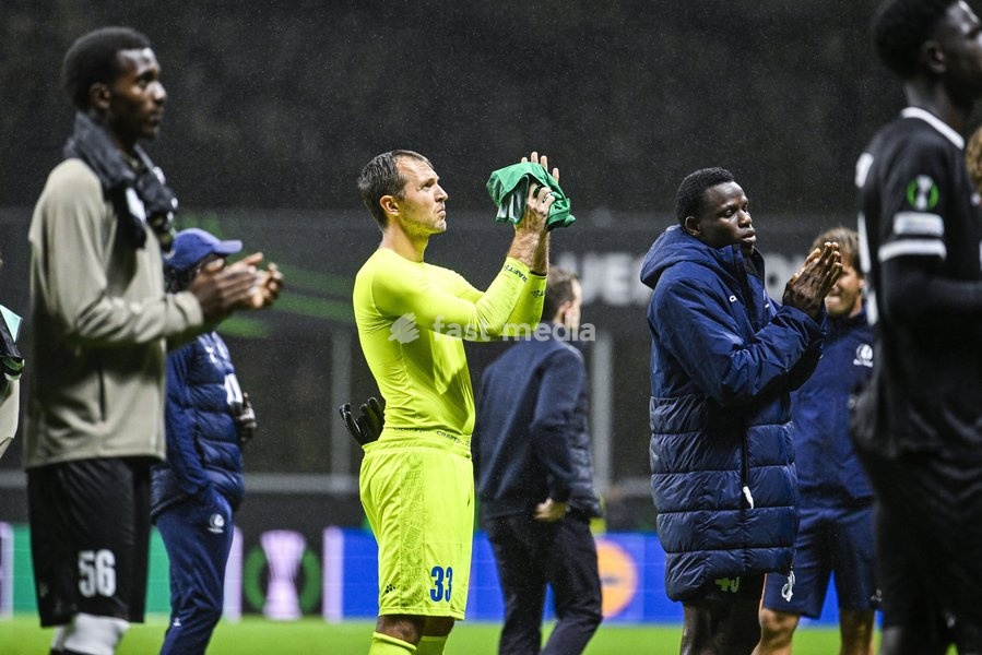 Davy Roef goalkeeper of KAA Gent looks dejected after losing a soccer game between Portuguese SC Braga and Belgian soccer team KAA Gent, Thursday 22 October 2026 in Braga, Portugal, the second match in the UEFA Conference League league phase
