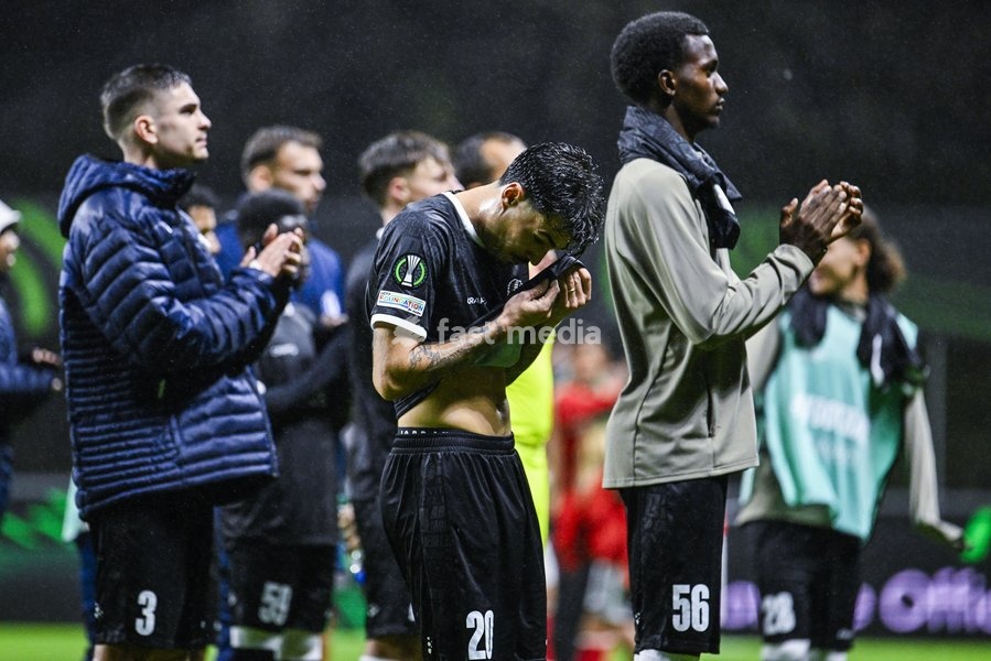 Tiago Araujo of KAA Gent looks dejected after losing a soccer game between Portuguese SC Braga and Belgian soccer team KAA Gent, Thursday 22 October 2026 in Braga, Portugal, the second match in the UEFA Conference League league phase