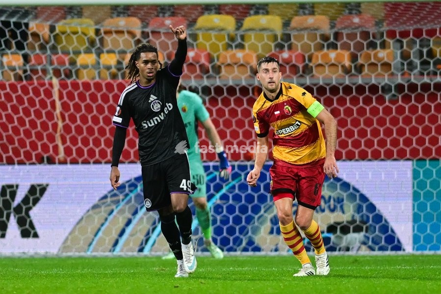 Anderlecht's Jayden Onia-Seke celebrates after scoring during a soccer game between Polish Jagiellonia Bialystok and Belgian RSC Anderlecht, Thursday 22 October 2026 in Bialystok, Poland, on day three of the UEFA Europa League league phase