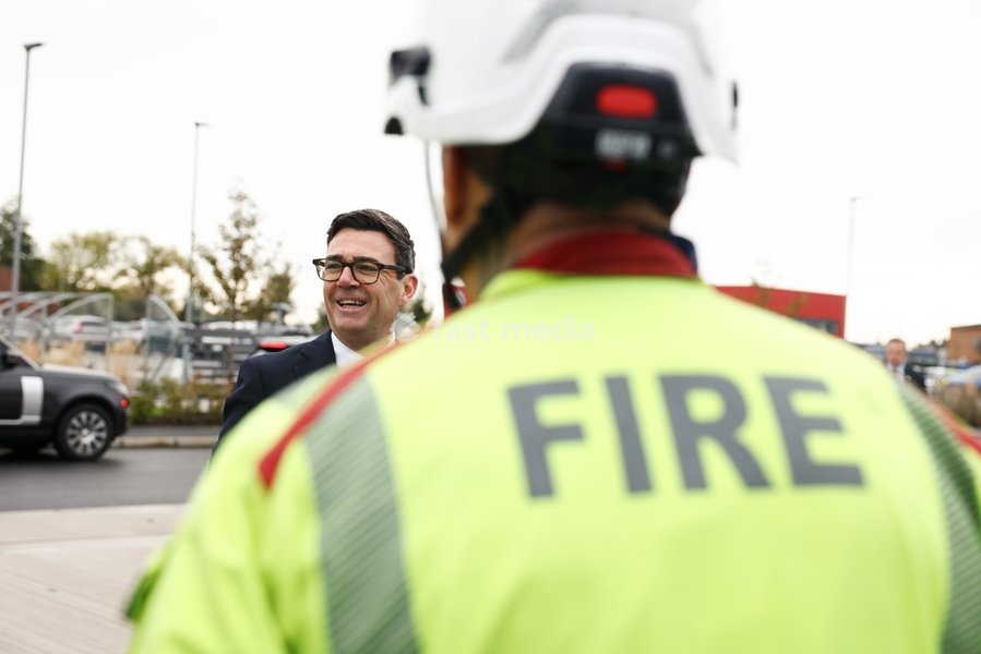 23/10/2026. Aintree, United Kingdom. Prime Minister Andy Burnham meets fire and rescue staff as he hosts Wildfire Summit at the National Resilience Centre of Excellence