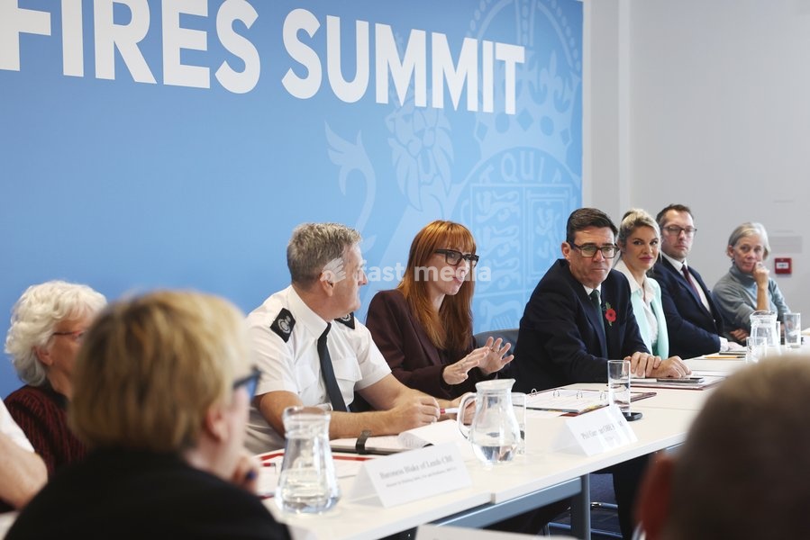 23/10/2026. Aintree, United Kingdom. Prime Minister Andy Burnham and Angela Rayner, Secretary of State for Housing, Communities and Local Government attend Wildfire Summit at the National Resilience Centre of Excellence
