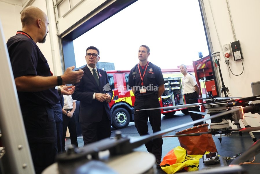 23/10/2026. Aintree, United Kingdom. Prime Minister Andy Burnham meets fire and rescue staff as he hosts Wildfire Summit at the National Resilience Centre of Excellence