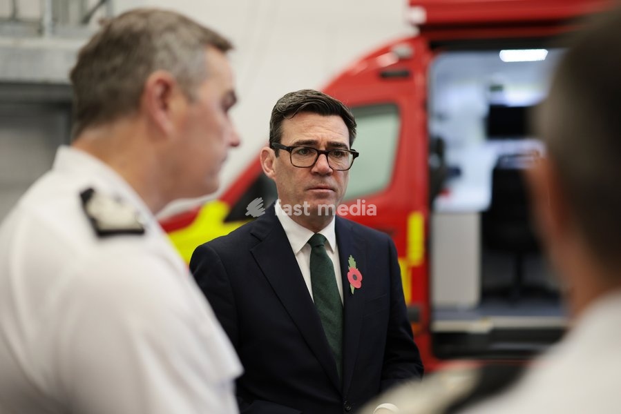 23/10/2026. Aintree, United Kingdom. Prime Minister Andy Burnham meets fire and rescue staff as he hosts Wildfire Summit at the National Resilience Centre of Excellence