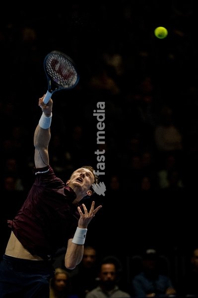 Jiri Lehecka of the Czech Republic pictured in action during the European Open ATP tennis tournament in Brussels, on Friday 23 October 2026. This year's edition of the tournament is taking place from 17 to 25 October