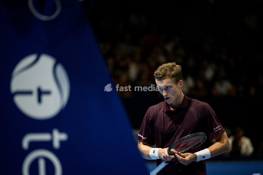 Jiri Lehecka of the Czech Republic pictured in action during the European Open ATP tennis tournament in Brussels, on Friday 23 October 2026. This year's edition of the tournament is taking place from 17 to 25 October