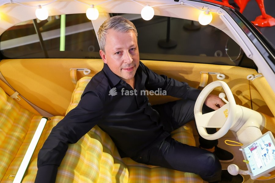 Designer Pierre Leclercq poses for the photographer during the presentation of the new Citroen 2CV concept car, on Friday 23 October 2026 in Bastogne