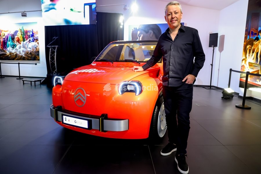 Designer Pierre Leclercq poses for the photographer during the presentation of the new Citroen 2CV concept car, on Friday 23 October 2026 in Bastogne