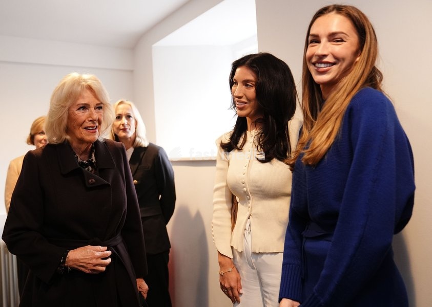 Queen Camilla meets Zara McDermott (right) as she attends the Ending Violence Against Women and Girls Summit, at Marlborough College in Wiltshire. Picture date: Friday October 23, 2026
