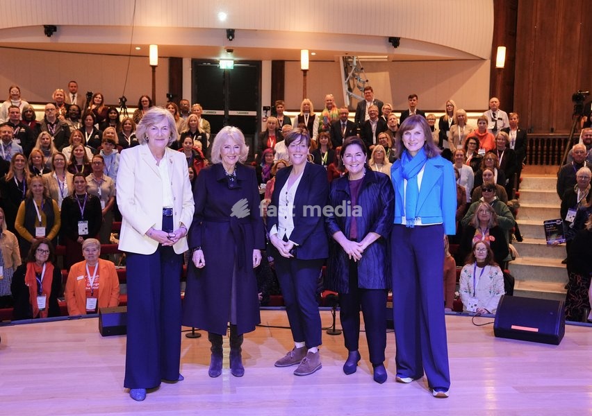 (Left to right) Lady Lansdowne, Queen Camilla, Jess Phillips, Dame Nicole Jacobs and Fiona Bruce who were panel guests at an Ending Violence Against Women and Girls Summit, at Marlborough College in Wiltshire. Picture date: Friday October 23, 2026
