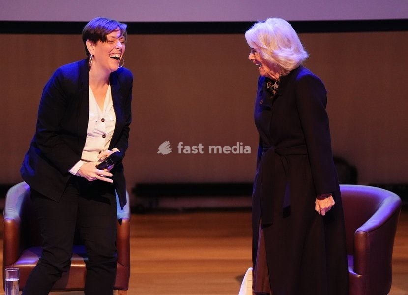 Jess Phillips (left) and Queen Camilla on stage at an Ending Violence Against Women and Girls Summit, at Marlborough College in Wiltshire. Picture date: Friday October 23, 2026