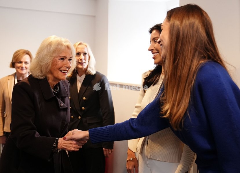 Queen Camilla meets Zara McDermott (right) as she attends the Ending Violence Against Women and Girls Summit, at Marlborough College in Wiltshire. Picture date: Friday October 23, 2026