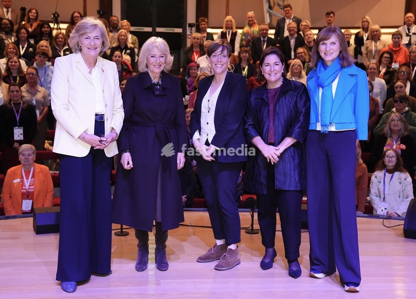 (Left to right) Lady Lansdowne, Queen Camilla, Jess Phillips, Dame Nicole Jacobs and Fiona Bruce who were panel guests at an Ending Violence Against Women and Girls Summit, at Marlborough College in Wiltshire. Picture date: Friday October 23, 2026