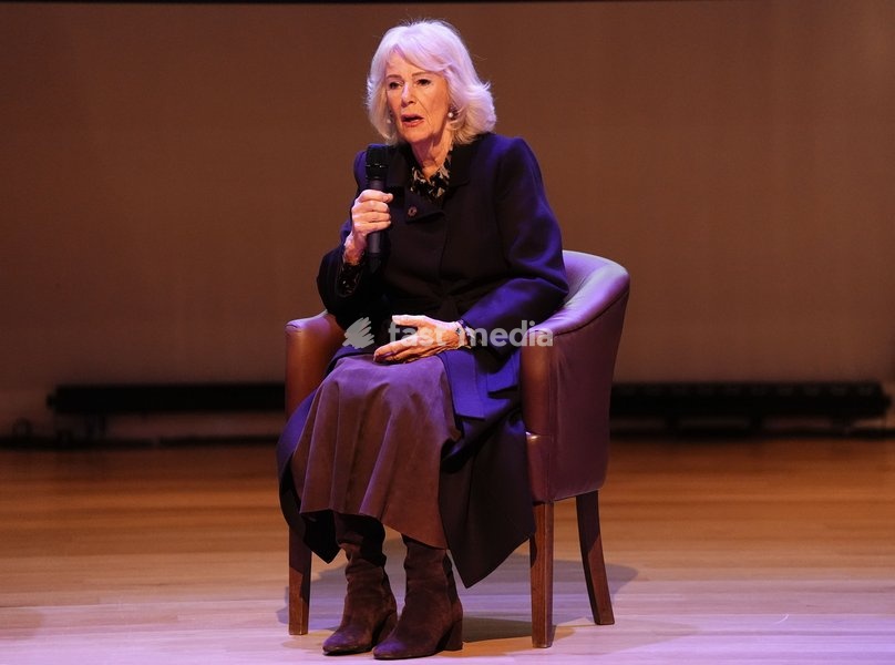 Queen Camilla speaking on stage during a panel discussion at the Ending Violence Against Women and Girls Summit, at Marlborough College in Wiltshire. Picture date: Friday October 23, 2026