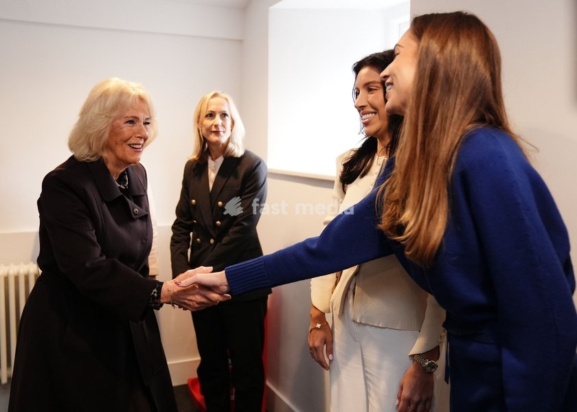 Queen Camilla meets Zara McDermott (right) as she attends the Ending Violence Against Women and Girls Summit, at Marlborough College in Wiltshire. Picture date: Friday October 23, 2026