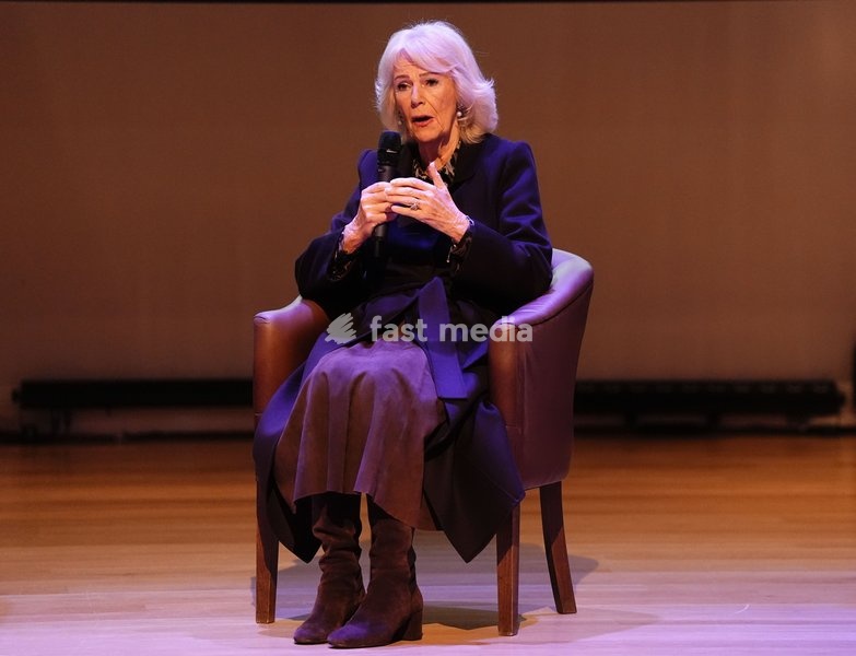Queen Camilla speaking on stage during a panel discussion at the Ending Violence Against Women and Girls Summit, at Marlborough College in Wiltshire. Picture date: Friday October 23, 2026