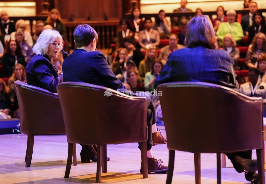 Queen Camilla (left) speaking at the Ending Violence Against Women and Girls Summit, at Marlborough College in Wiltshire. Picture date: Friday October 23, 2026