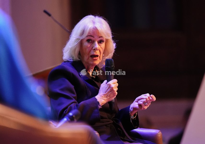 Queen Camilla speaking on stage during a panel discussion at the Ending Violence Against Women and Girls Summit, at Marlborough College in Wiltshire. Picture date: Friday October 23, 2026