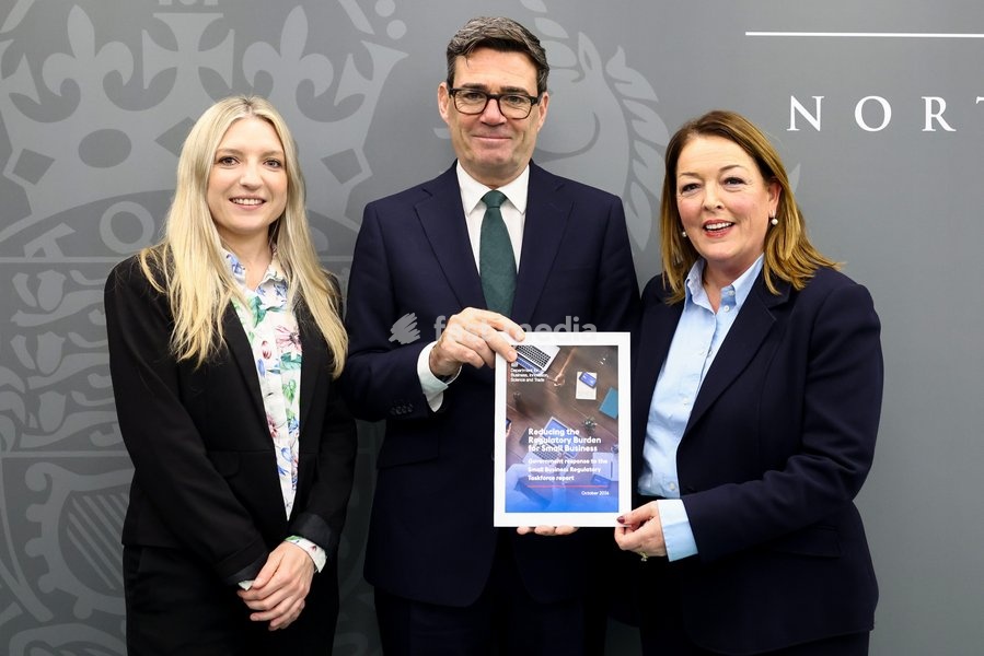 23/10/2026. Manchester, United Kingdom. Prime Minister Andy Burnham attends Small Business Growth Forum meeting hosted by Jonathan Reynolds, Secretary of State for Business and Trade and Sonny Leong, Baron Leong at Number 10 North