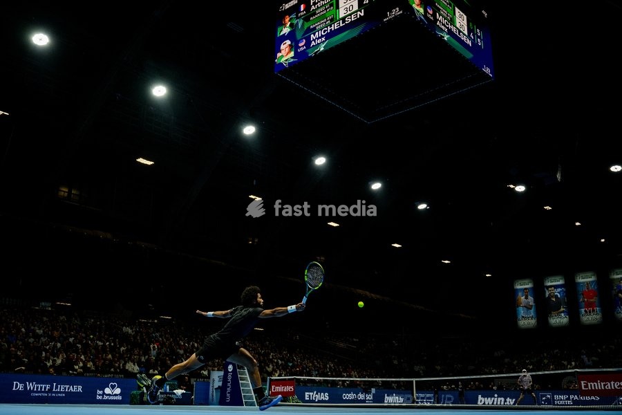 Arthur Fils of France pictured in action during the European Open ATP tennis tournament in Brussels, on Friday 23 October 2026. This year's edition of the tournament is taking place from 17 to 25 October