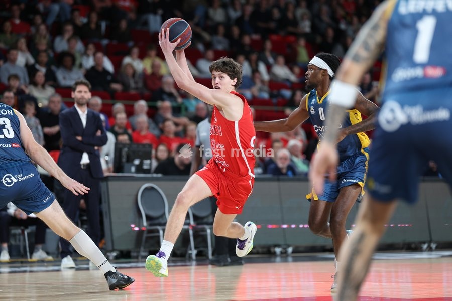 Spirou's Jules Rotsaert pictured during a basketball match between Spirou Charleroi and BC Oostende, Friday 23 October 2026 in Charleroi, on day 4 of the 'BNXT League' Belgian and Dutch first division basket championship
