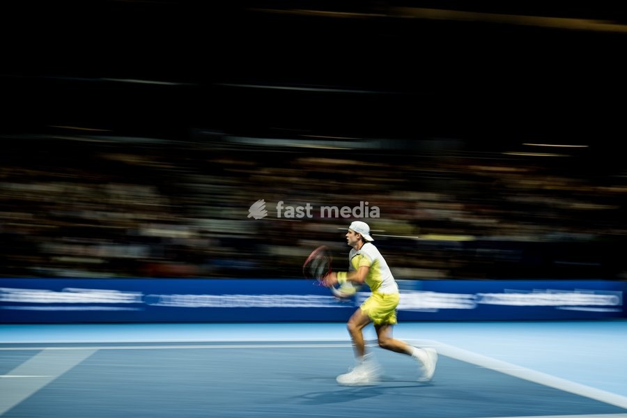 Zizou Bergs of Belgium pictured in action during the European Open ATP tennis tournament in Brussels, on Friday 23 October 2026. This year's edition of the tournament is taking place from 17 to 25 October