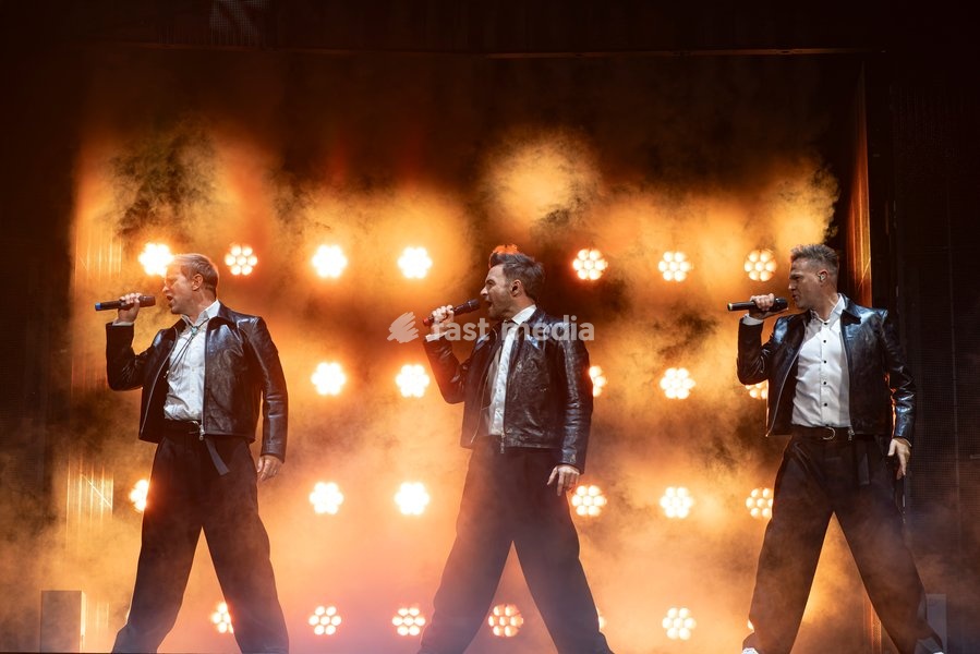 Nicky Byrne, Shane Filan and Kian Egan of Westlife perform at Co-Op Live, Manchester, England, 23rd October 2026 as part of the Westlife 25th Anniversary Tour