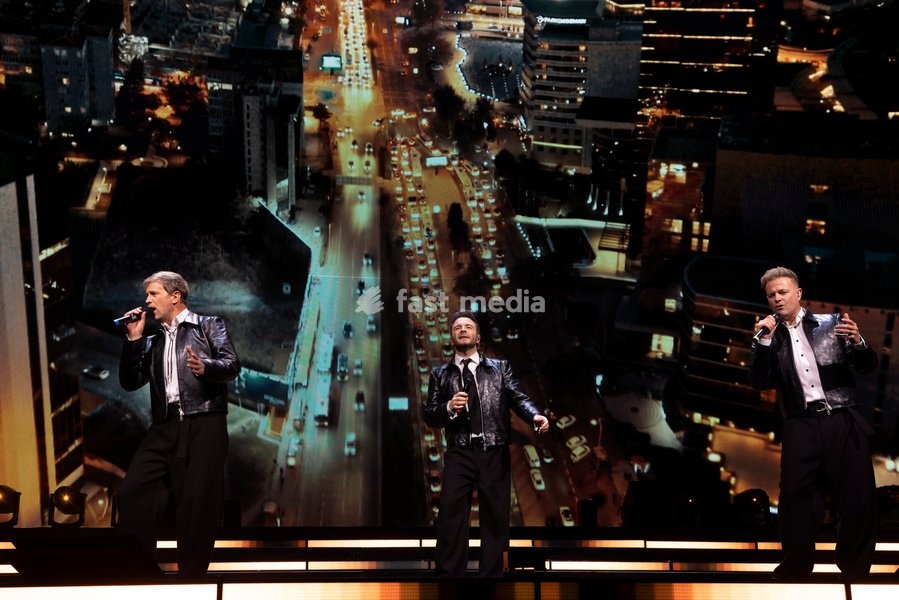 Nicky Byrne, Shane Filan and Kian Egan of Westlife perform at Co-Op Live, Manchester, England, 23rd October 2026 as part of the Westlife 25th Anniversary Tour