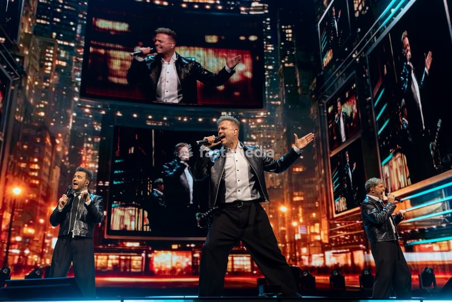 Nicky Byrne, Shane Filan and Kian Egan of Westlife perform at Co-Op Live, Manchester, England, 23rd October 2026 as part of the Westlife 25th Anniversary Tour