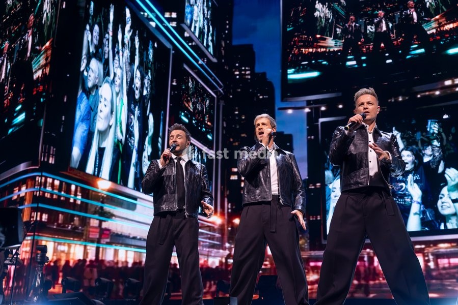 Nicky Byrne, Shane Filan and Kian Egan of Westlife perform at Co-Op Live, Manchester, England, 23rd October 2026 as part of the Westlife 25th Anniversary Tour