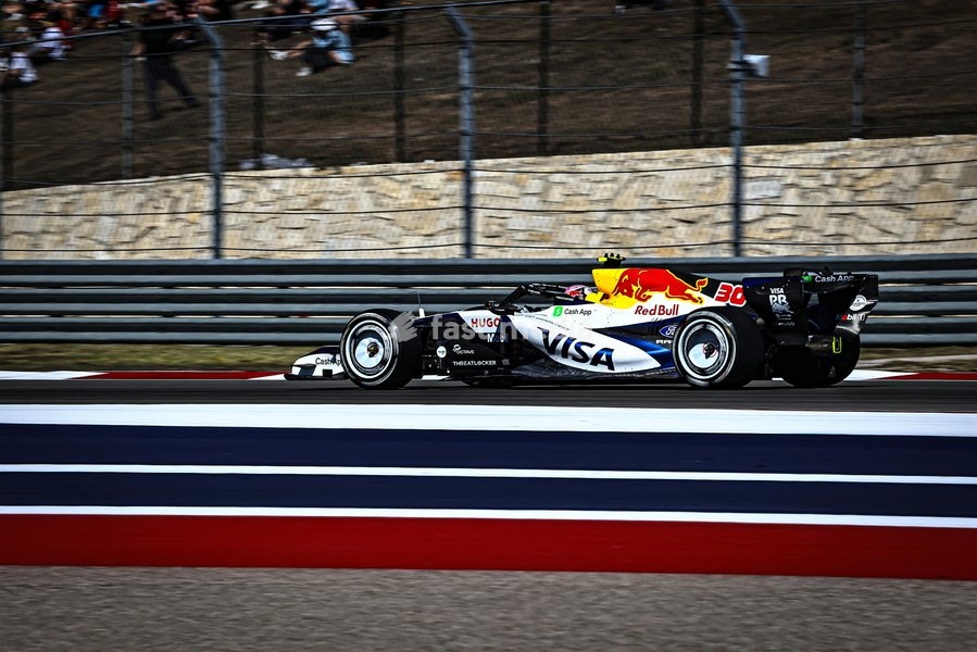 AUSTIN, UNITED STATES - OCTOBER 23: Liam Lawson of New Zealand driving the (30) Visa Cash App Racing Bulls F1 Team Racing Bulls VCARB03 on track during first practice of the Formula 1 MSC Cruises United States Grand Prix 2026 at Circuit of the Americas on October 23, 2026 in Austin, United States