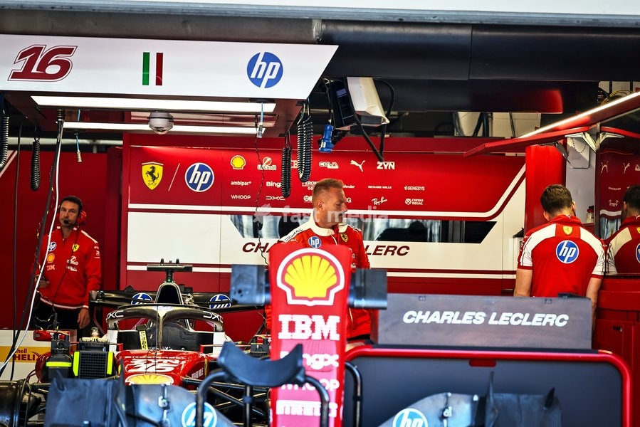 AUSTIN, UNITED STATES - OCTOBER 23: The Scuderia Ferrari HP garage during first practice of the Formula 1 MSC Cruises United States Grand Prix 2026 at Circuit of the Americas on October 23, 2026 in Austin, United States
