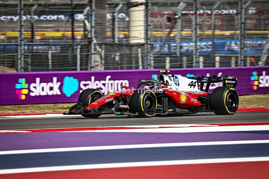 AUSTIN, UNITED STATES - OCTOBER 23: Lewis Hamilton of Great Britain driving the (44) Scuderia Ferrari HP Ferrari SF-26 on track during first practice of the Formula 1 MSC Cruises United States Grand Prix 2026 at Circuit of the Americas on October 23, 2026 in Austin, United States