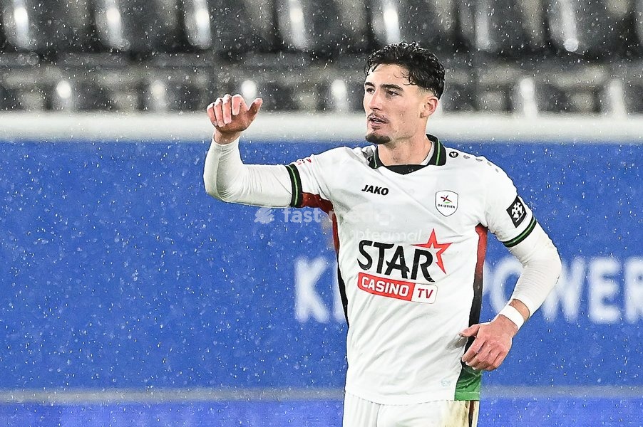 OHL's Robin Mirisola celebrates after scoring during a soccer match between Oud-Heverlee Leuven and Lommel SK, Saturday 24 October 2026 in Heverlee, on day 9 of the 2026-2027 'Jupiler Pro League' first division of the Belgian championship