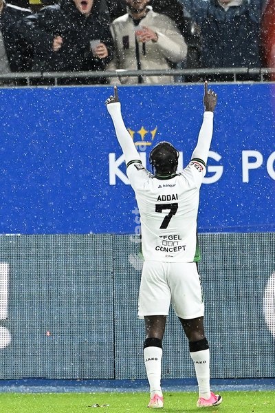 OHL's Emmanuel Addai celebrates after scoring during