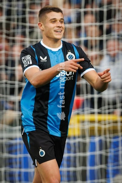Club's Nicolo Tresoldi celebrates after scoring during a soccer match between Club Brugge and Sint-Truidense VV , Sunday 25 October 2026 in Brugge, on day 9 of the 2026-2027 'Jupiler Pro League' first division of the Belgian championship