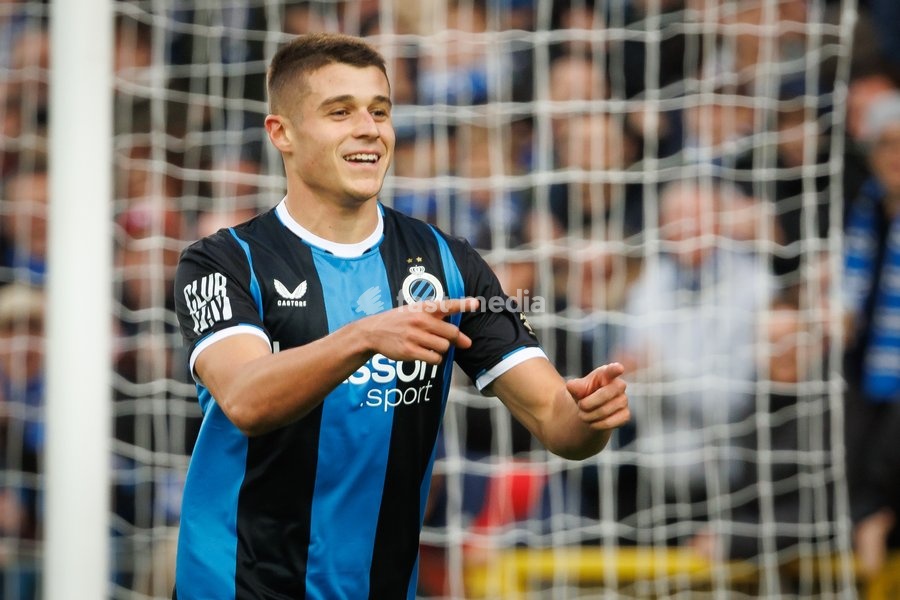 Club's Nicolo Tresoldi celebrates after scoring during a soccer match between Club Brugge and Sint-Truidense VV , Sunday 25 October 2026 in Brugge, on day 9 of the 2026-2027 'Jupiler Pro League' first division of the Belgian championship