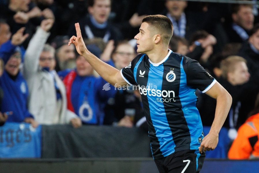 Club's Nicolo Tresoldi celebrates after scoring during a soccer match between Club Brugge and Sint-Truidense VV , Sunday 25 October 2026 in Brugge, on day 9 of the 2026-2027 'Jupiler Pro League' first division of the Belgian championship