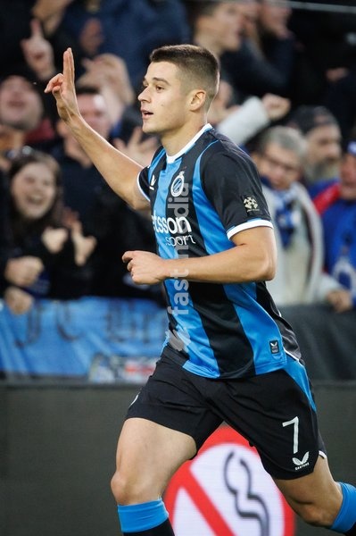 Club's Nicolo Tresoldi celebrates after scoring during a soccer match between Club Brugge and Sint-Truidense VV , Sunday 25 October 2026 in Brugge, on day 9 of the 2026-2027 'Jupiler Pro League' first division of the Belgian championship