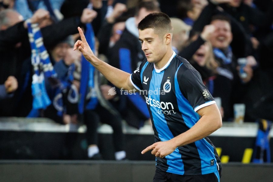 Club's Nicolo Tresoldi celebrates after scoring during a soccer match between Club Brugge and Sint-Truidense VV , Sunday 25 October 2026 in Brugge, on day 9 of the 2026-2027 'Jupiler Pro League' first division of the Belgian championship