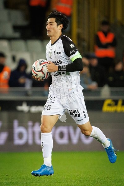 STVV's Shogo Taniguchi celebrates after scoring during a soccer match between Club Brugge and Sint-Truidense VV , Sunday 25 October 2026 in Brugge, on day 9 of the 2026-2027 'Jupiler Pro League' first division of the Belgian championship