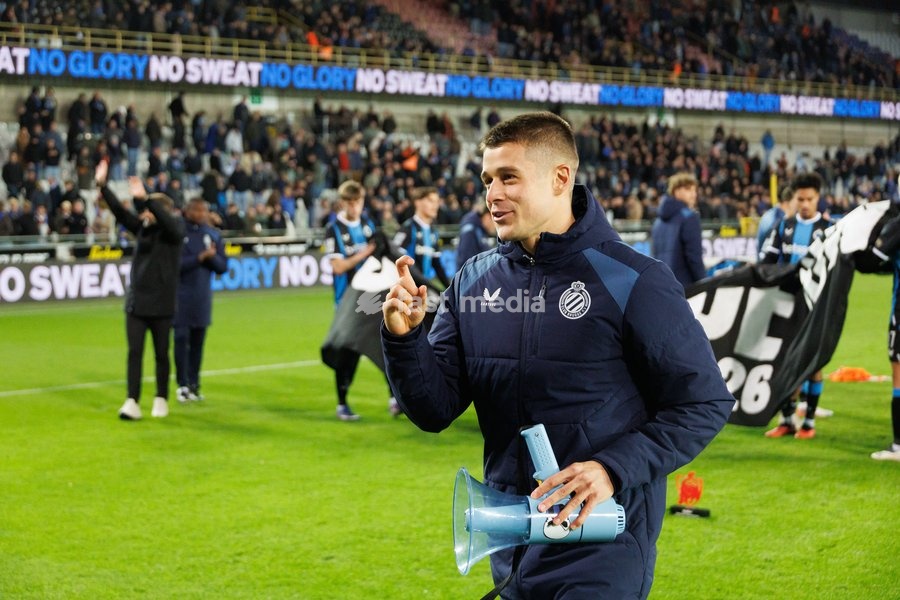 Club's Nicolo Tresoldi celebrates after winning a soccer match between Club Brugge and Sint-Truidense VV , Sunday 25 October 2026 in Brugge, on day 9 of the 2026-2027 'Jupiler Pro League' first division of the Belgian championship