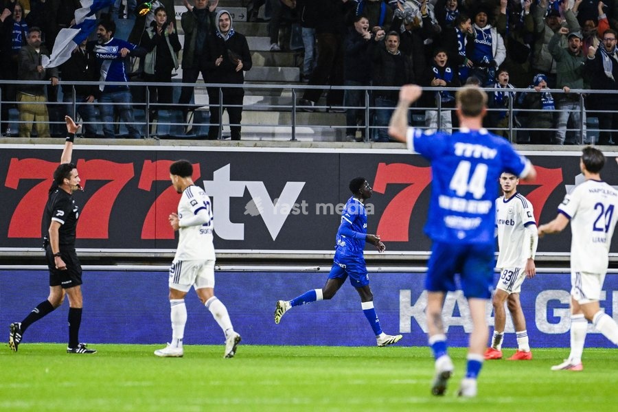 Ibrahimа Cisse of KAA Gent reacts after scoring a goal from off-side position during a soccer match between KAA Gent and RSC Anderlecht, Sunday 25 October 2026 in Gent, on day 9 of the 2026-2027 'Jupiler Pro League' first division of the Belgian championship