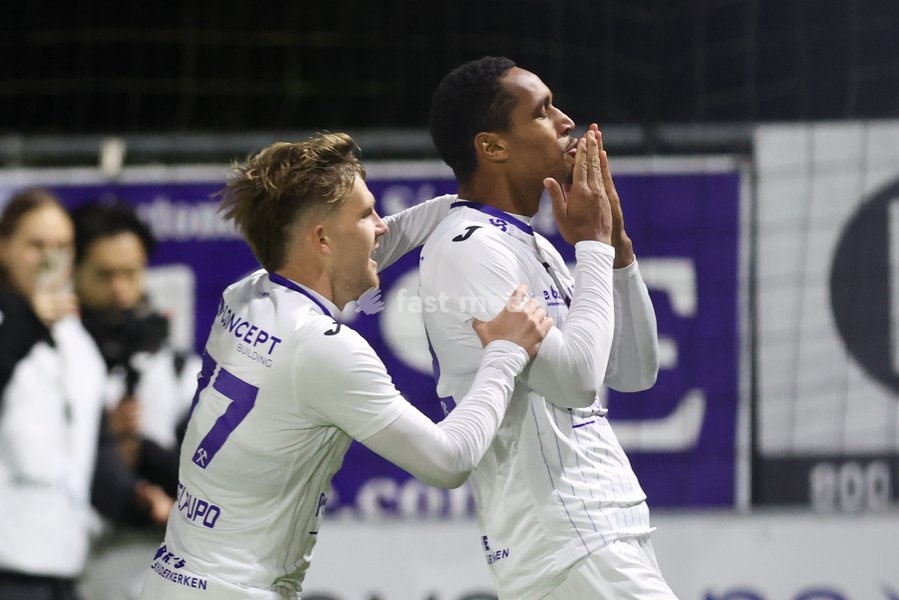 Patro Eisden's Haji Mnoga celebrates after scoring during a soccer match between RFC Liège and Patro Eisden Maasmechelen, on Sunday 25 October 2026 in Liege, on day 8 of the 2026-2027 'Challenger Pro League' second division of the Belgian championship