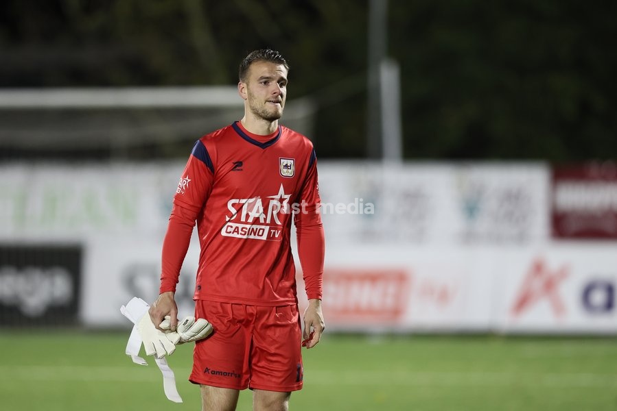Patro Eisden's goalkeeper Jordi Belin pictured during a soccer match between RFC Liège and Patro Eisden Maasmechelen, on Sunday 25 October 2026 in Liege, on day 8 of the 2026-2027 'Challenger Pro League' second division of the Belgian championship