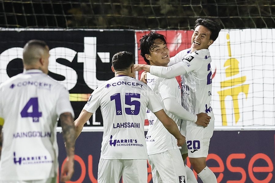Patro Eisden's Seok-Ju Hong celebrates after scoring during a soccer match between RFC Liège and Patro Eisden Maasmechelen, on Sunday 25 October 2026 in Liege, on day 8 of the 2026-2027 'Challenger Pro League' second division of the Belgian championship