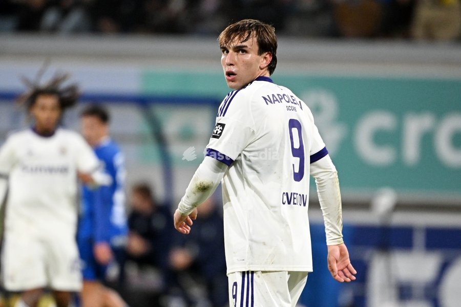Anderlecht's Mihajlo Cvetkovic is pictured during a soccer match between KAA Gent and RSC Anderlecht, Sunday 25 October 2026 in Gent, on day 9 of the 2026-2027 'Jupiler Pro League' first division of the Belgian championship, in Gent